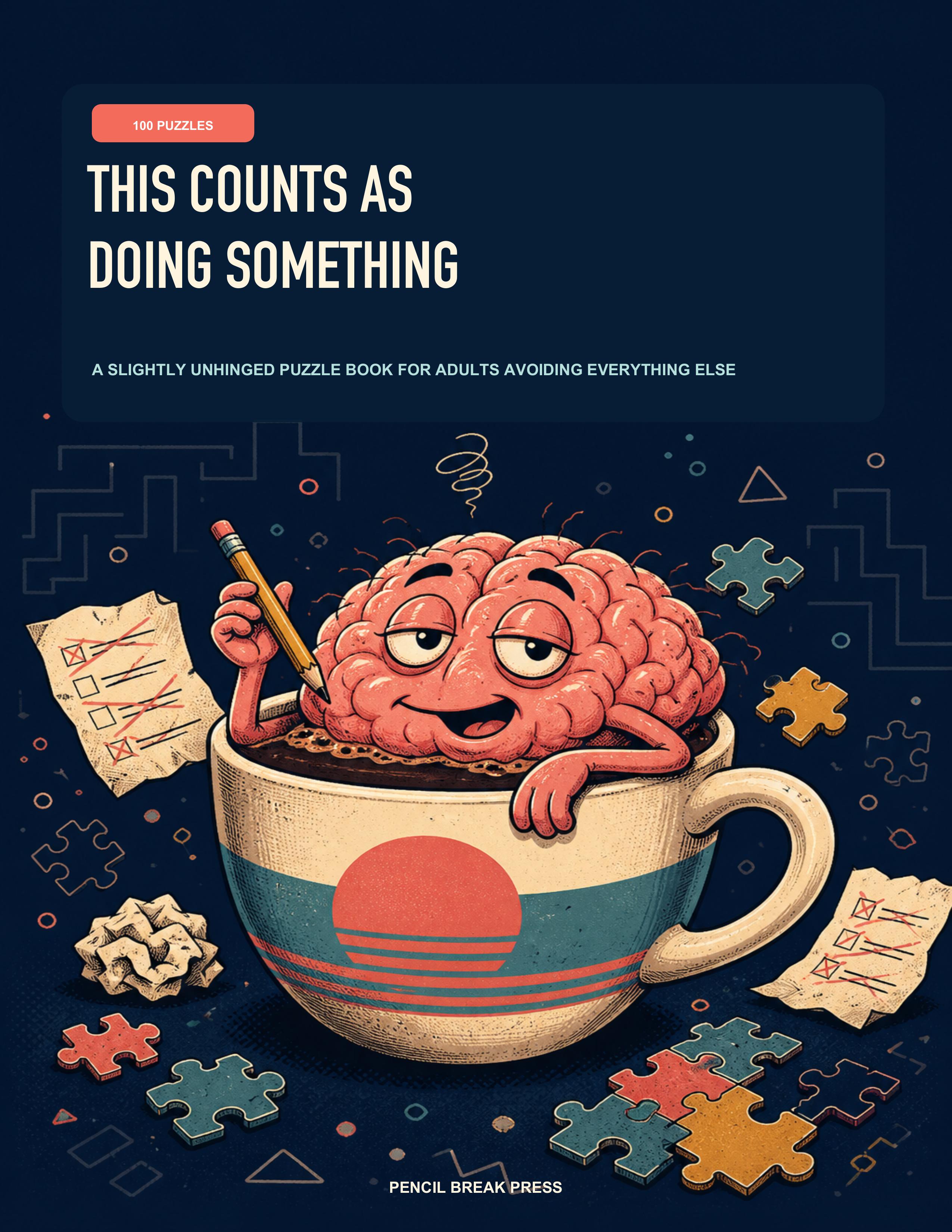 Cover of This Counts as Doing Something, featuring a sleepy cartoon brain in a coffee cup