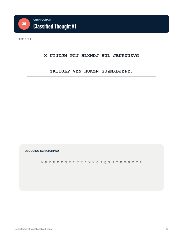 Sample cryptograms page from the book