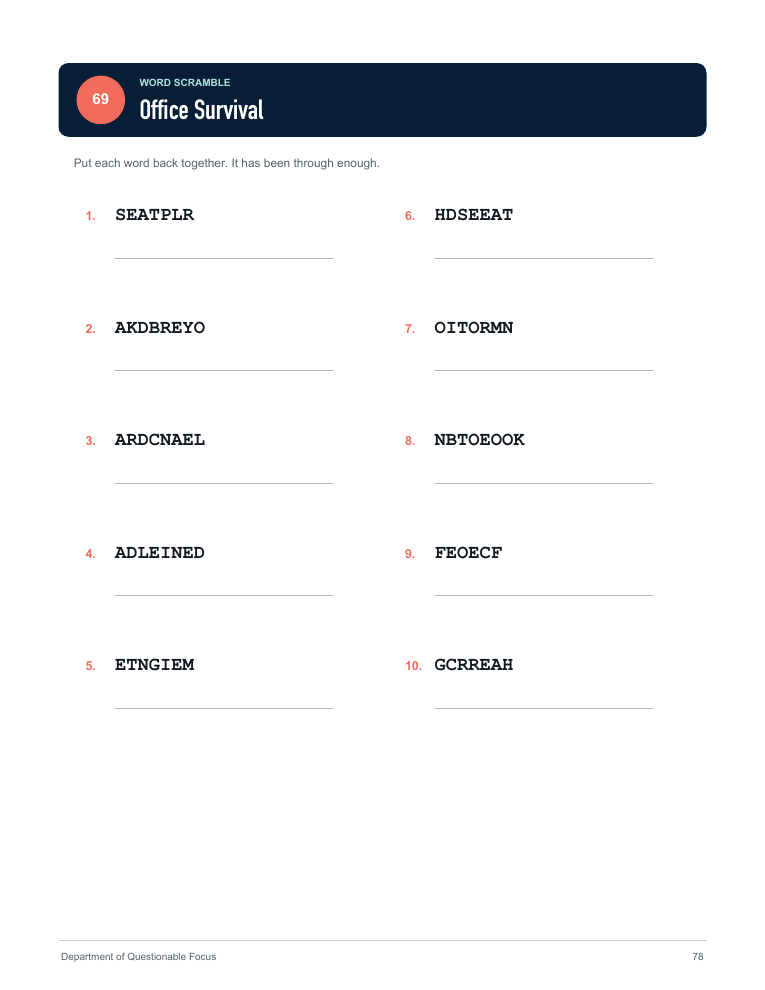 Sample word scrambles page from the book